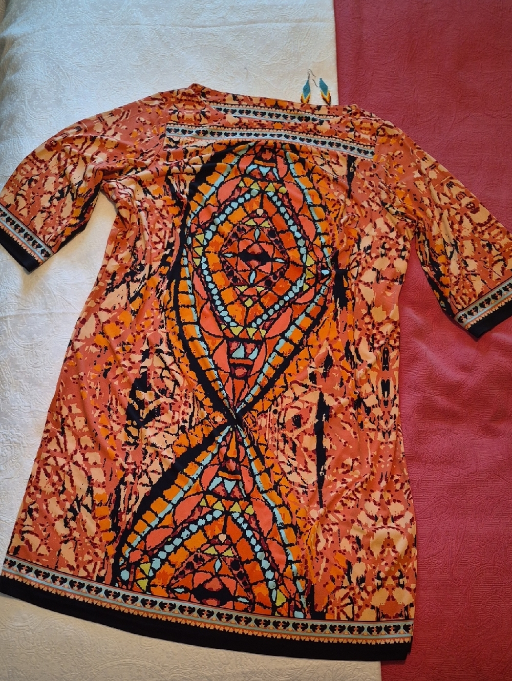 Beige by eci Coral and Aqua Printed Dress